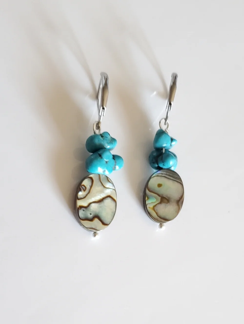 Turquoise and Abalone Drop Earrings - Picture 4 of 7